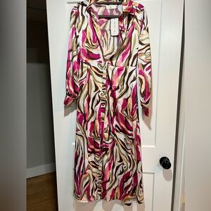 Women’s Pink Multi-Color Button-Front Dress
